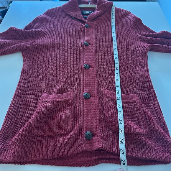 RRL Ralph Lauren 1930's Inspired Cotton Linen Silk Shawl Collar Cardigan M Red - Picture 5 of 8